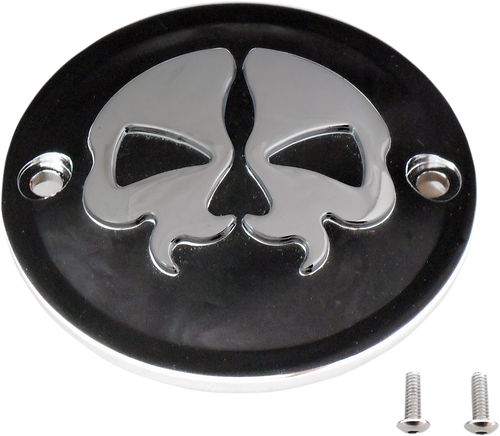 Drag Specialties Points Cover - Black - Chrome Skull - 2 Hole
