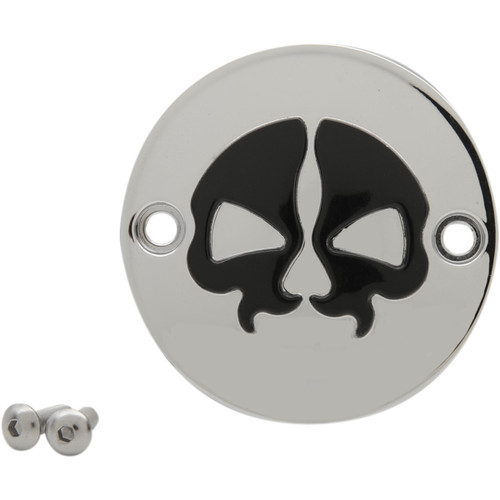 Drag Specialties - Points Cover - Chrome - Black Skull - 2 Hole - M8