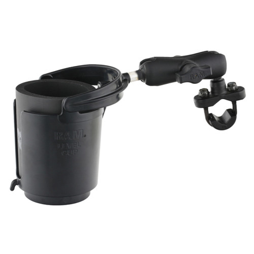 RAM Mounts #RAM-B-132RU - Handlebar Rail Mount with U-Bolt Base, Level Cup™ Drink Holder and Koozie