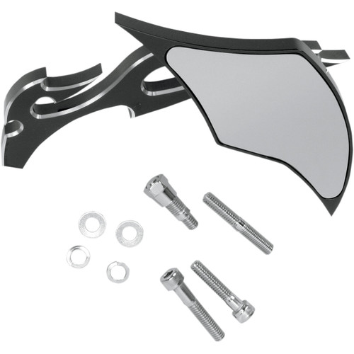 Pro-one Perf.mfg. #104230B - Mirror - Flame - Side View - Milled - Oblong - Black/Chrome - Right