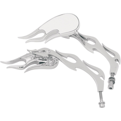 Drag Specialties - Mirrors - Flame - Side View - Oblong - Chrome - Pair
