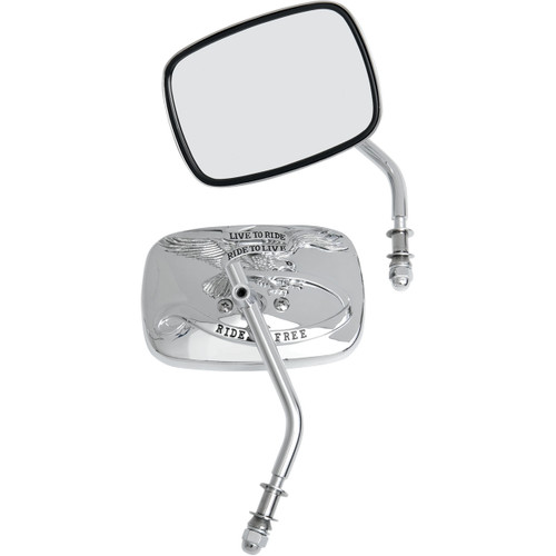 Drag Specialties - Mirrors - Live To Ride - Side View - Rectangle - Chrome - Pair