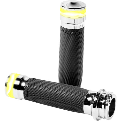 Performance Machine (PM) #0063-2101M-CH - Vision Series Contour LED Turn Signal Grips - Cable - Chrome