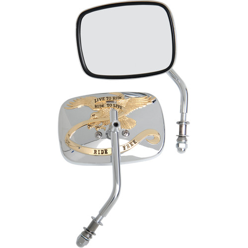 Drag Specialties - Mirrors - Live To Ride - Side View - Rectangle - Chrome/Gold - Pair
