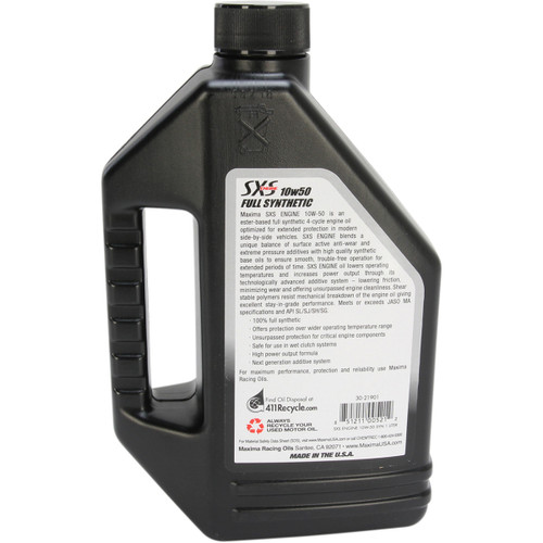 Maxima Racing OIL #30-21901 - SXS UTV Synthetic 4T Oil - 10W-50 - 1L