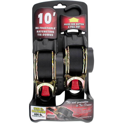 Erickson #34415 - Retractable Ratchet Tie-Downs - 10' - Black