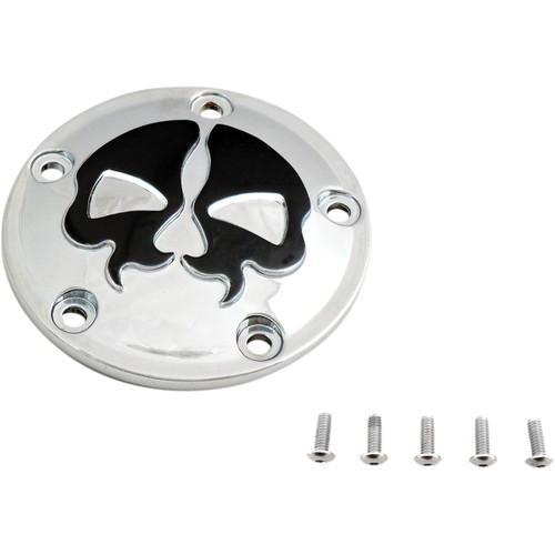 Drag Specialties - Points Cover - Chrome - Black Skull - 5 Hole - Twin Cam