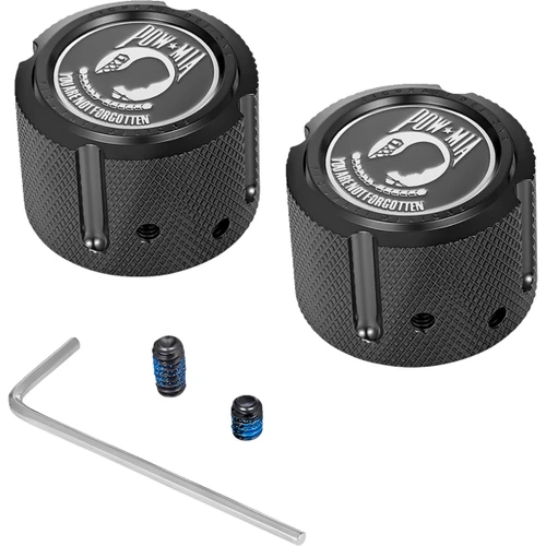 Figurati Designs #FD50-FAC-BK - Axle Nut Cover - Front - Stainless Steel - POW MIA - Black