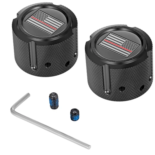 Figurati Designs #FD75-FAC-BK - Axle Nut Cover - Front - Stainless Steel - Red Line Flag - Black
