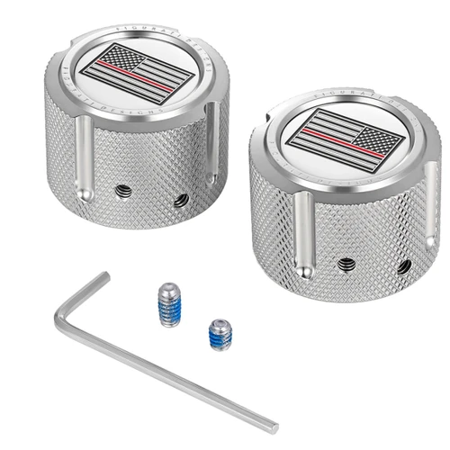 Figurati Designs #FD73-FAC-SS - Axle Nut Cover - Front - Stainless Steel - Red Line Flag - Silver