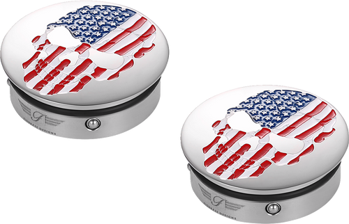 Figurati Designs Swing Arm Covers - Red/White/Blue Flag Skull (#FD24-AFSKULL-SS)