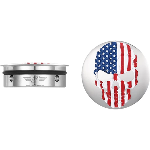 Figurati Designs #FD24-AFSKULL-SS - Swing Arm Covers - Red/White/Blue Flag Skull