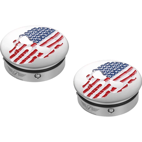 Figurati Designs #FD24-AFSKULL-SS - Swing Arm Covers - Red/White/Blue Flag Skull