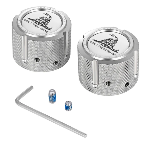 Figurati Designs #FD40-FAC-SS - Axle Nut Cover - Front - Stainless Steel - Don't Tread On Me - Silver