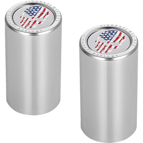Figurati Designs #FD24-DC-2545-SS - Docking Covers - Red/White/Blue American Flag Skull - Long - Silver