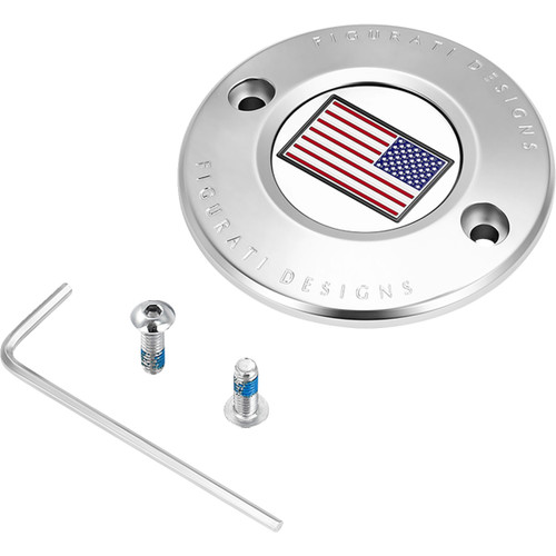 Figurati Designs #FD20-TC-2H-SS - Timing Cover - 2 Hole - American Flag - Reversed - Stainless Steel