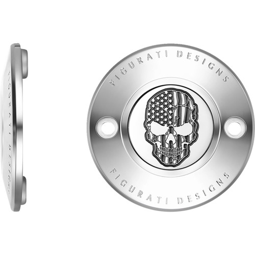 Figurati Designs #FD27-TC-2H-SS - Timing Cover - 2 Hole - Skull - Contrast Cut - Stainless Steel