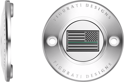 Figurati Designs Timing Cover - 2 Hole - Green Line American Flag - Stainless Steel (#FD72-TC-2H-SS)