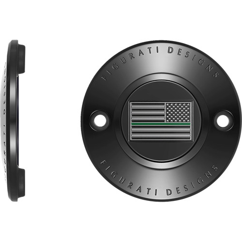 Figurati Designs #FD72-TC-2H-BLK - Timing Cover - 2 Hole - Green Line American Flag - Black