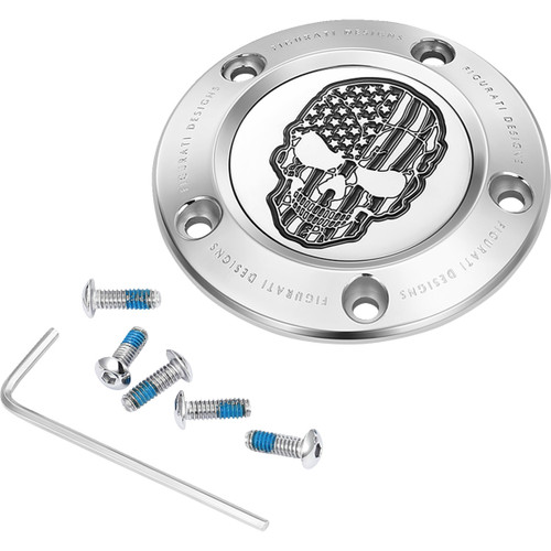 Figurati Designs #FD27-TC-5H-SS - Timing Cover - 5 Hole - Skull - Contrast Cut - Stainless Steel