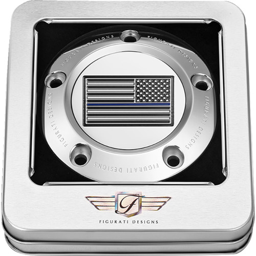 Figurati Designs #FD70-TC-5H-SS - Timing Cover - 5 Hole - Blue Line American Flag - Stainless Steel