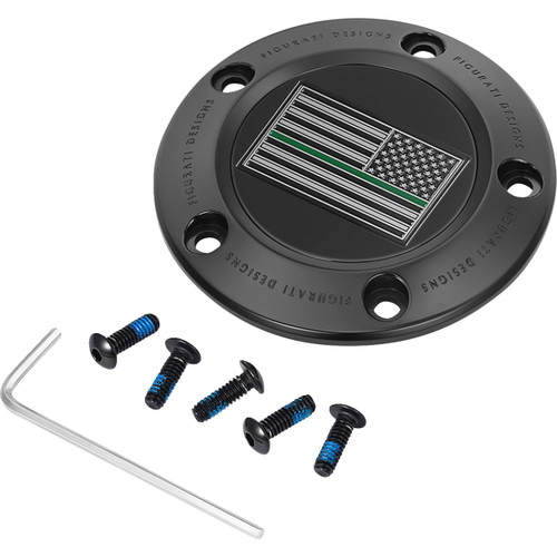 Figurati Designs #FD72-TC-5H-BLK - Timing Cover - 5 Hole - Green Line American Flag - Black