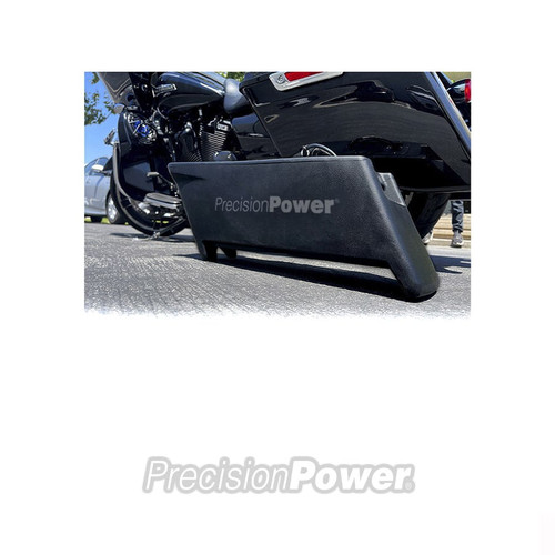 Motorcycle-Audio-by-Precision-Power-Subwoofer-Enclosure-Saddlebag-Next-to-Bike..