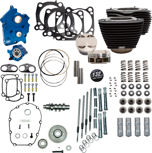 S&S Cycle 310-1234 - 132" Power Package Engine Performance Kit - Gear Drive - Oil Cooled - Non-Highlighted Fins - M8