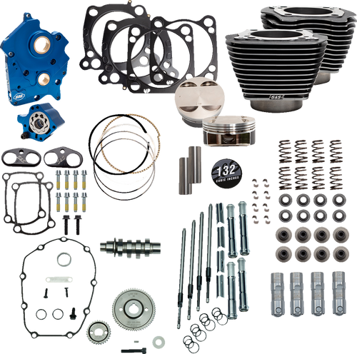 S&S Cycle 310-1238 - 132" Power Package Engine Performance Kit - Chain Drive - Oil Cooled - Highlighted Fins - M8