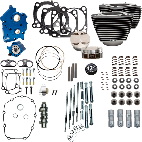 S&S Cycle 310-1231 - 132" Power Package Engine Performance Kit - Chain Drive - Oil Cooled - Highlighted Fins - M8
