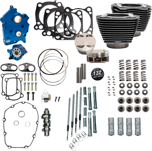 S&S Cycle 310-1237 - 132" Power Package Engine Performance Kit - Chain Drive - Oil Cooled - Highlighted Fins - M8
