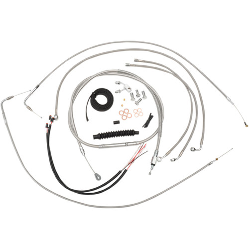 LA Choppers #LA-8122KT2-16 - Complete Stainless Braided Handlebar Cable/Brake Line Kit - 15"-17" Handlebars - '15 FXSB