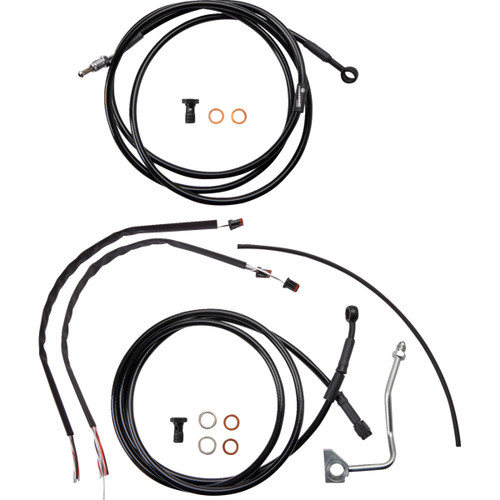 Burly Brand #B30-1234 - Complete Black Vinyl Handlebar Cable/Line Kit for Ape Hangers - 13" - ABS - '17-'20 FLH