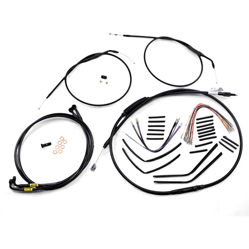 Burly Brand #B30-1193 - Complete Black Vinyl Handlebar Cable/Line Kit for Ape Hangers - 14" - '96-'05 FXD