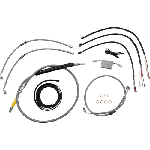 LA Choppers #LA-8157KT2-16 - Complete Stainless Braided Handlebar Cable/Brake Line Kit - 15"-17" Handlebars - '18-'24 Softail