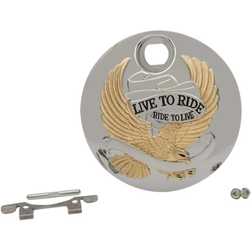 Drag Specialties - "Live to Ride" Console Door - Chrome with Gold