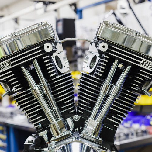 S&S Cycle #310-1159 - V124 Long Block Engine - Chrome/Wrinkle Black - Big Twin | Custom Chasis w/Alternator-Style Primary
