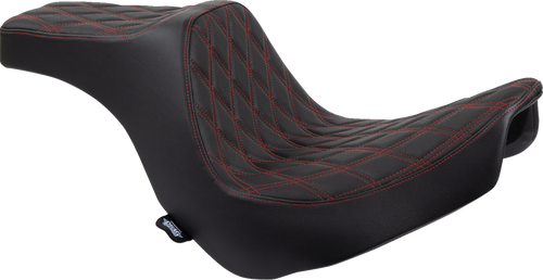 Drag Specialties #0802-1492 - Predator III Seat - Double Diamond - Black w/ Red Stitching - FL/FX '18-'22