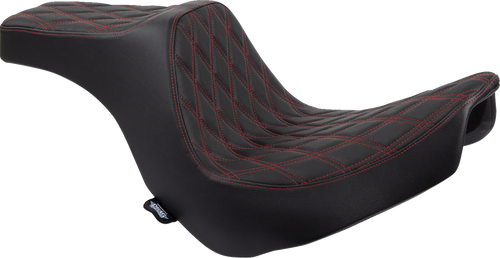 Drag Specialties #0802-1492 - Predator III Seat - Double Diamond - Black w/ Red Stitching - FL/FX '18-'22