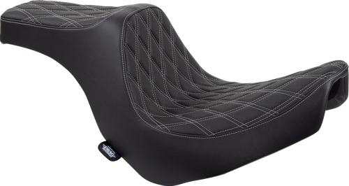 Drag Specialties #0802-1493 - Predator III Seat - Double Diamond - Black w/ Silver Stitching - FL/FX '18-'22