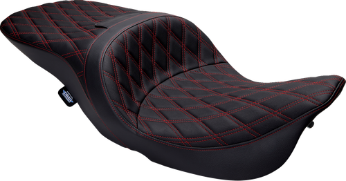 Drag Specialties #08011507-4676D - Freedom Seat - Vinyl - Double Diamond Red Stitch - FLH '97-'07