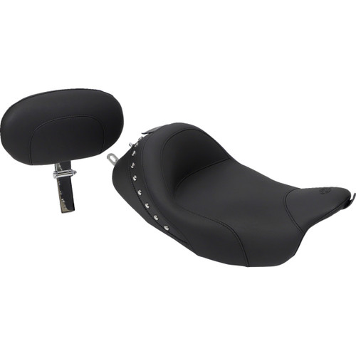 Mustang #79602 - Wide Solo Seat - With Backrest - Black - Studded w/ Concho - FLH/FLT '08-'25
