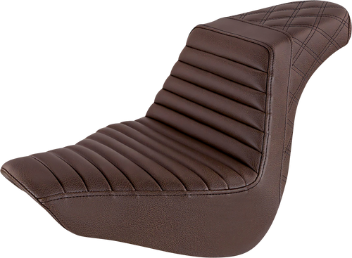 Step Up Seat - Lattice Stitched - Brown - Softail - Lutzka's Garage