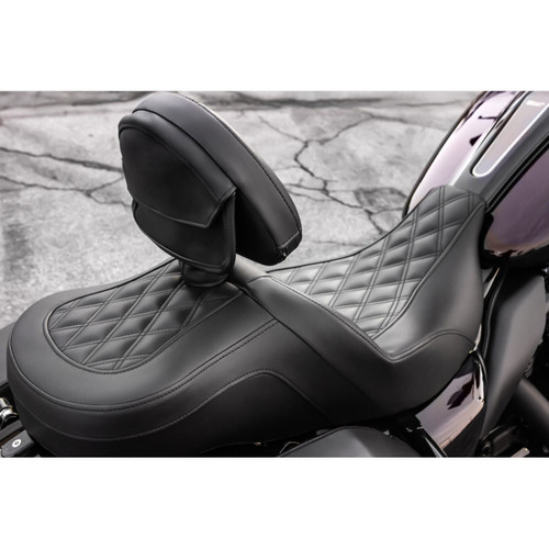 Saddlemen #808-07B-182BRHC - Roadsofa™ Seat - with Backrest - Full Lattice Stitch - Heated - FLH/FLT '08-'25
