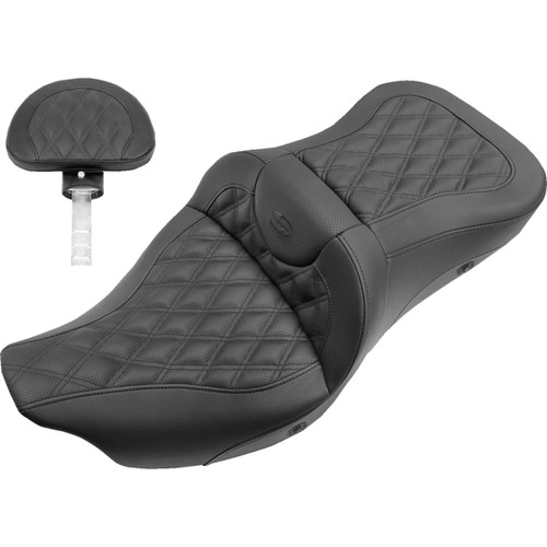 Saddlemen #808-07B-182TBRH - Roadsofa™ Seat - Heated - Full Lattice Stitch - with Backrest - Black - FL '09-'24