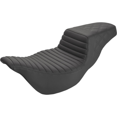 Saddlemen #808-07B-176E - Step-Up Seat - Extended Reach - Front Tuck-n-Roll/Rear Lattice Stitch - Black - FL '08-'24