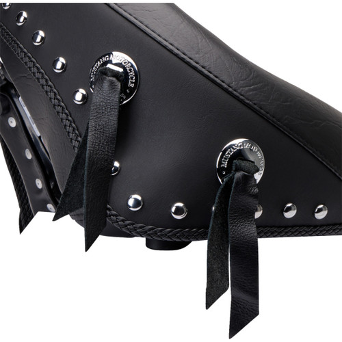 Mustang #79485 - Wide Solo Seat - With Backrest - Black - Studded w/ Concho - FLST '00-'15