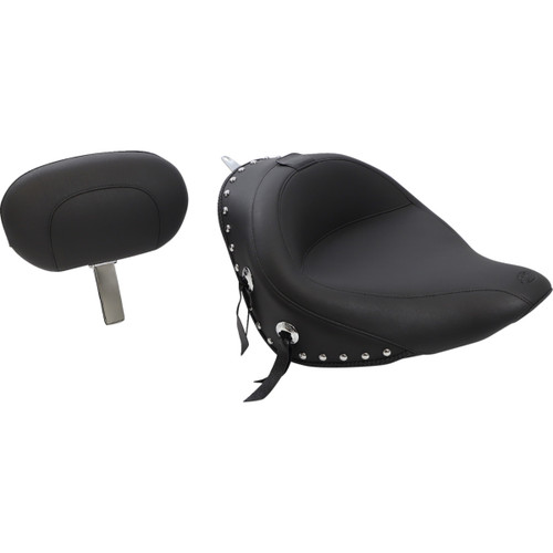 Mustang #79532 - Wide Solo Seat - With Backrest - Black - Studded w/ Concho - Softail '06-'17