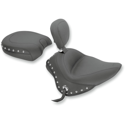 Mustang #79740 - Wide Solo Seat - With Backrest - Black - Studded w/ Concho - FL/FX '11-'17