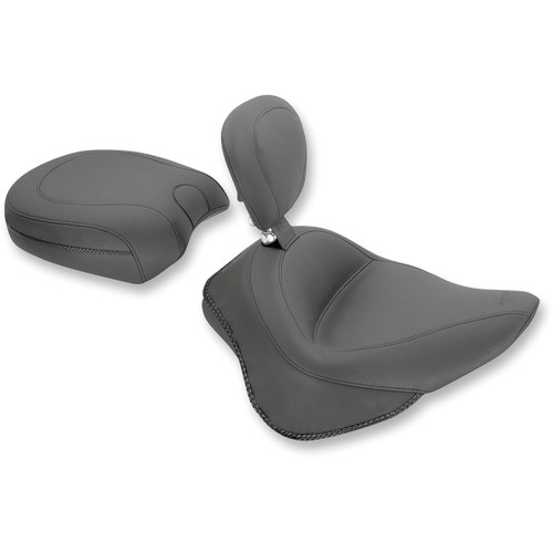 Mustang #79742 - Wide Solo Seat - With Backrest - Vintage - Black - Smooth - FL/FX '11-'17